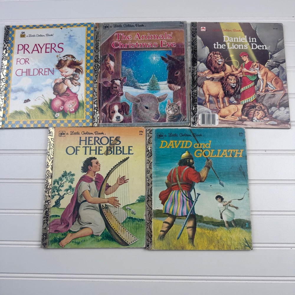 Vintage Lot of 5 Golden Books Daniel in the Lions Den David and Goliath 80s